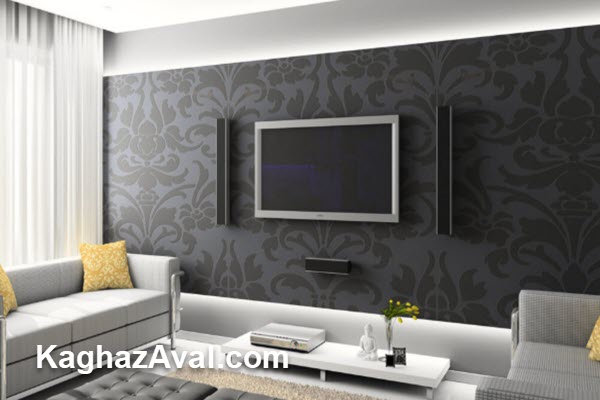 کاغذ دیواری ساده و شیک پشت تلویزیون